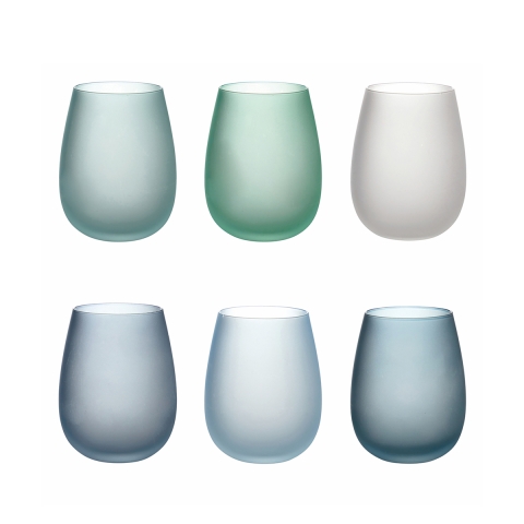 Set bicchieri in vetro azzurro effetto ghiaccio 600ml Happy Hour Ocean Promozione