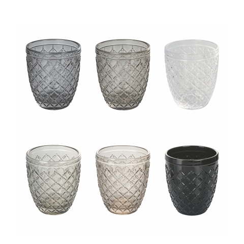 Set de 6 verres à eau en verre coloré transparent gris Castle Stone Promotion