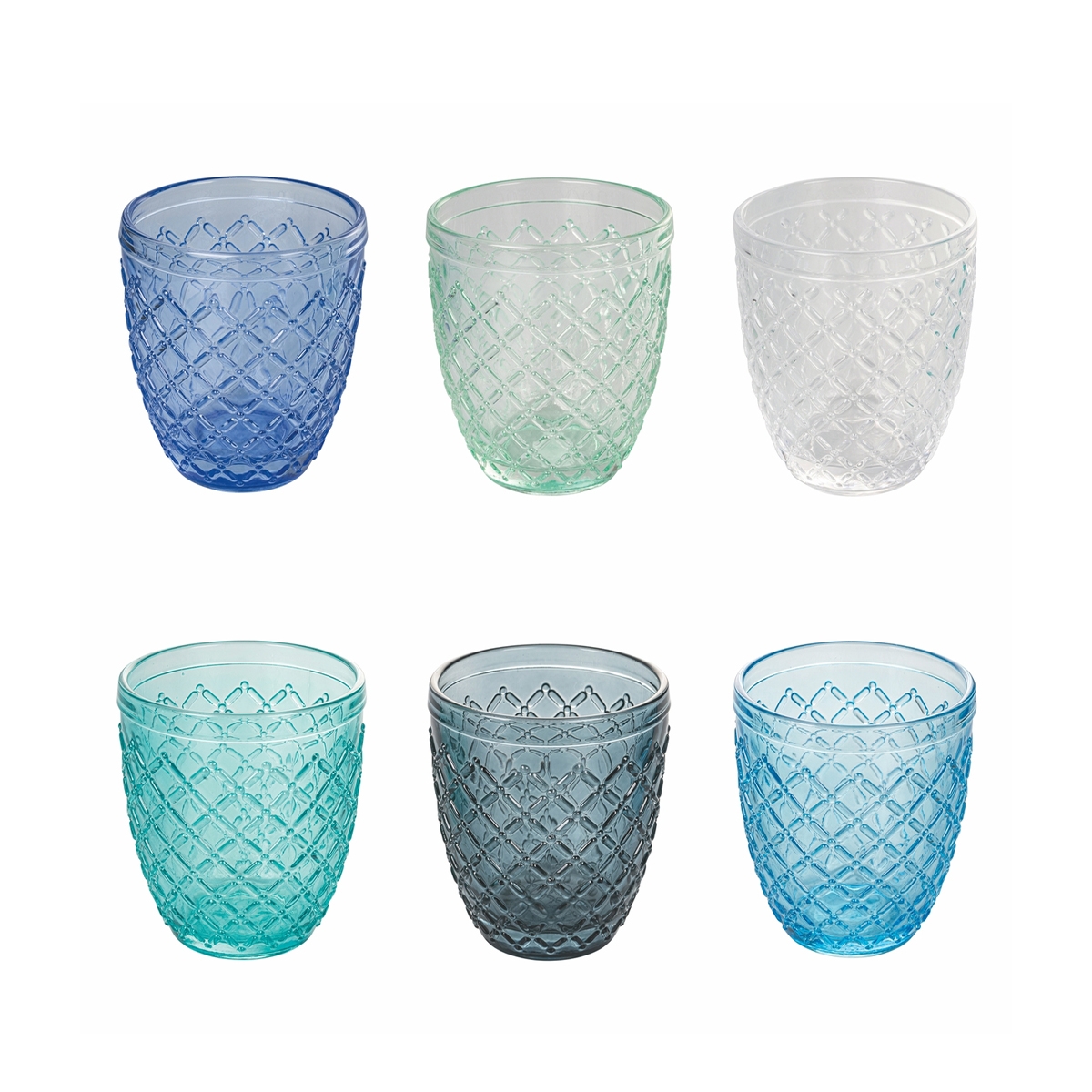 Set de 6 verres de table en verre transparent bleu Castle Ocean Promotion Set de 6 verres de table en verre transparent bleu Castle Ocean Promotion