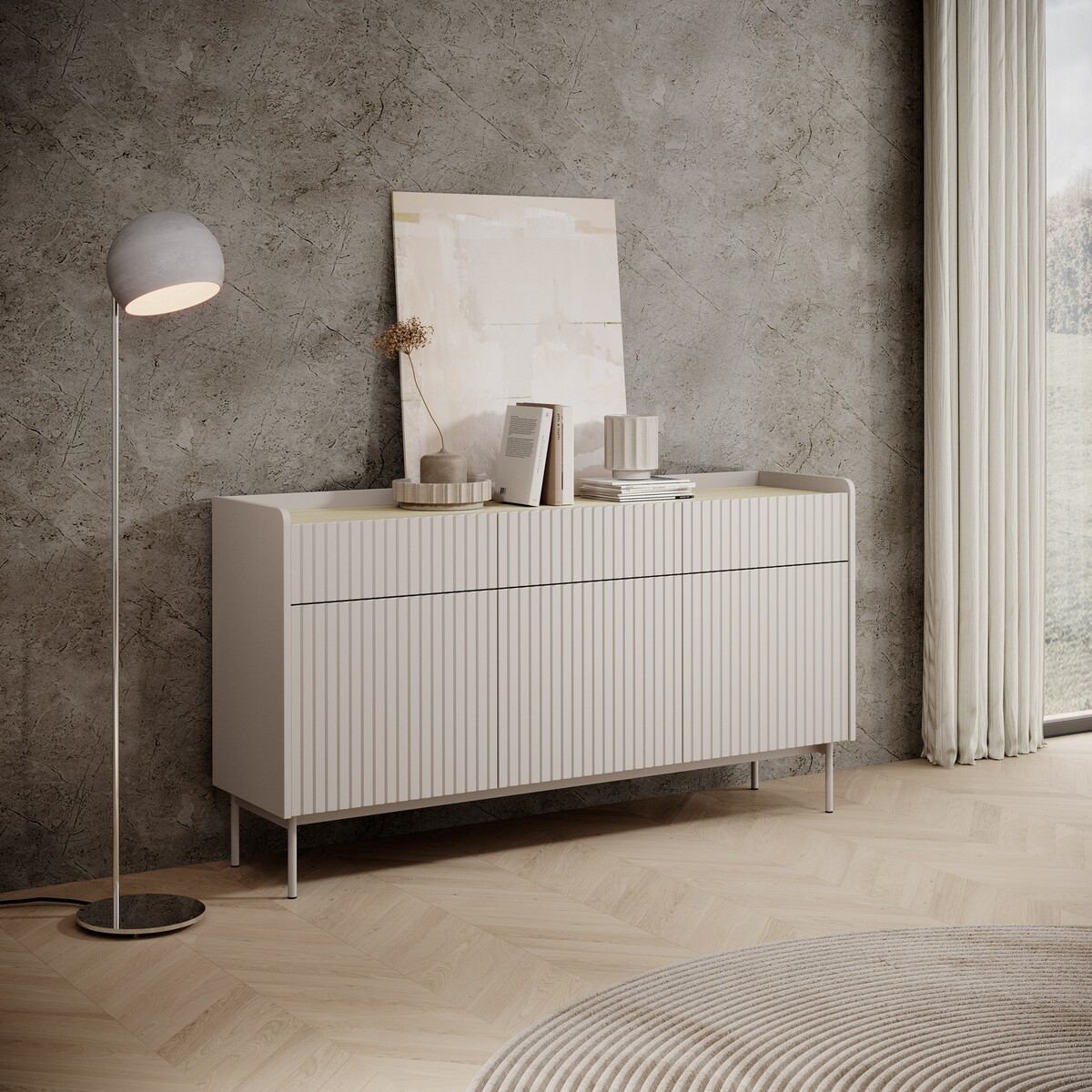 Madia credenza soggiorno design moderno beige 3 cassetti 3 ante Bitter Promozione Madia credenza soggiorno design moderno beige 3 cassetti 3 ante Bitter Promozione