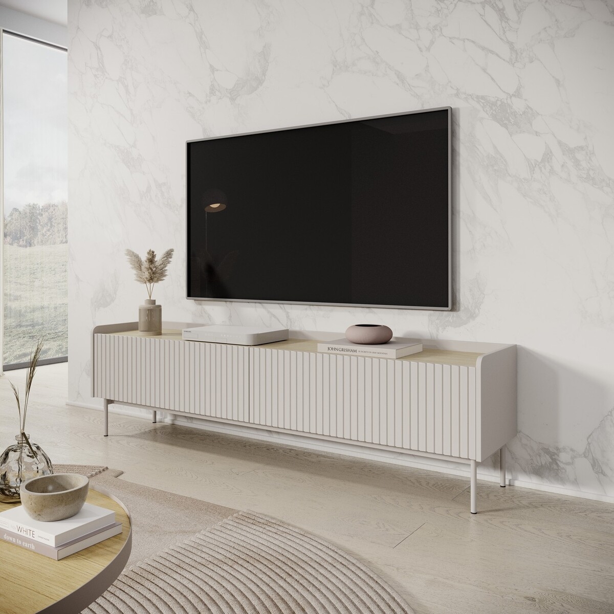 Mobile porta TV basso moderno 2 ante a ribalta beige 153x50x38 Bitter Promozione Mobile porta TV basso moderno 2 ante a ribalta beige 153x50x38 Bitter Promozione