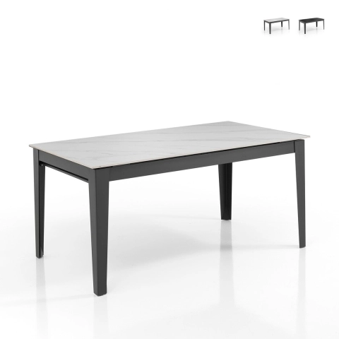 Table de salle à manger extensible moderne 90x160-400 effet marbre Harper Promotion