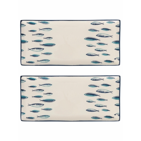 Set 2 piatti rettangolari da portata in ceramica 36x16cm Marechiaro Promozione