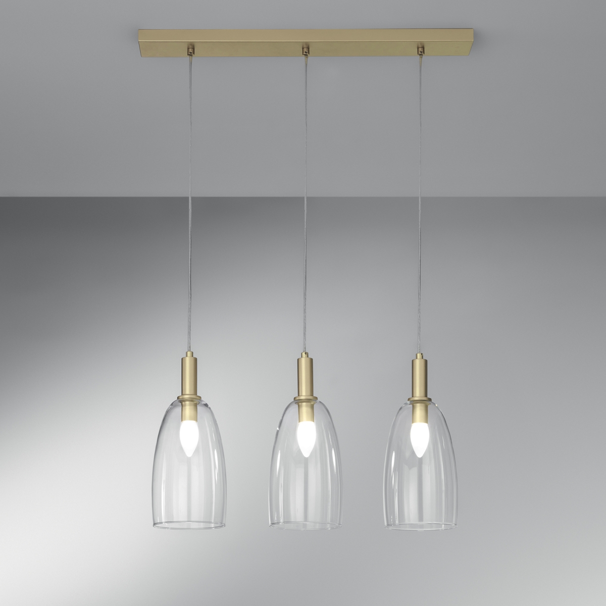 Goldene Pendelleuchte mit drei Lichtern und Glasschirm Brandy 3LS Aktion Goldene Pendelleuchte mit drei Lichtern und Glasschirm Brandy 3LS Aktion