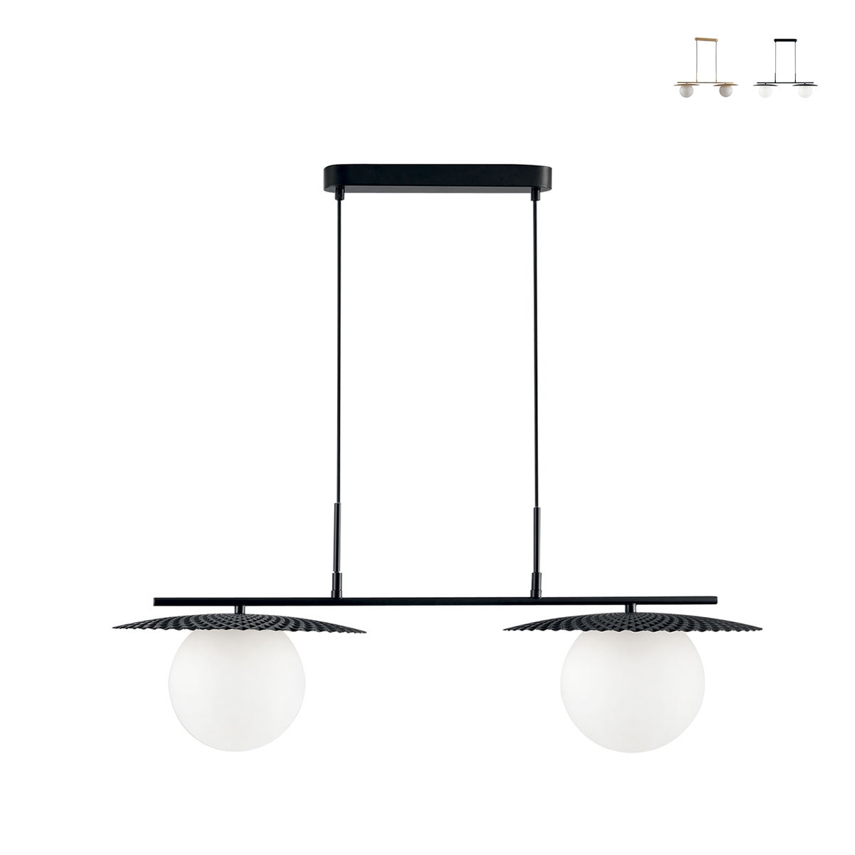 Lampadario a sospensione in metallo due diffusori in vetro Chaplin LS Promozione Lampadario a sospensione in metallo due diffusori in vetro Chaplin LS Promozione