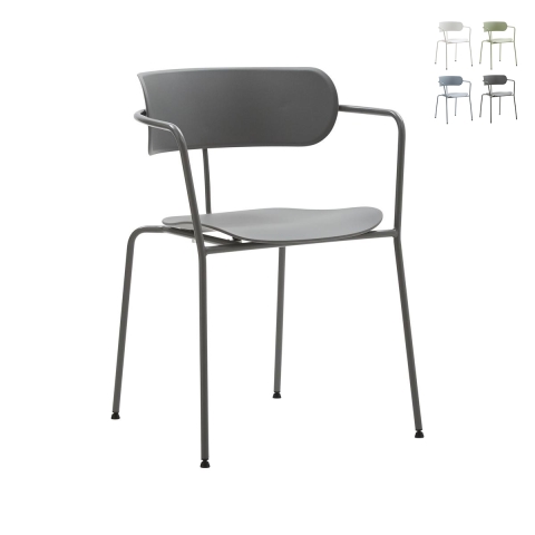 Set 4 poltrone sedia in metallo e polipropilene dal design moderno Asmar Promozione