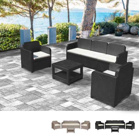 Salon de jardin Grand Soleil Positano en Poly-rotin Canapé table basse fauteuils 5 places pour extérieurs Promotion