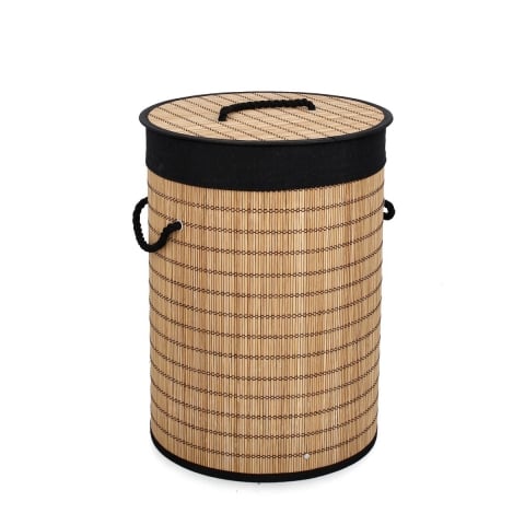 Cesto porta biancheria a cilindrico bambù fodera nera 35x50 Sintia Promozione