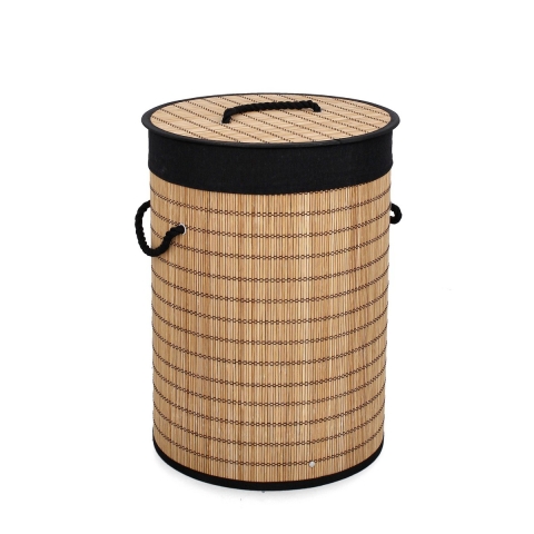 Cesto porta biancheria s cilindrico bambù fodera nera 35x50 Sintia Promozione