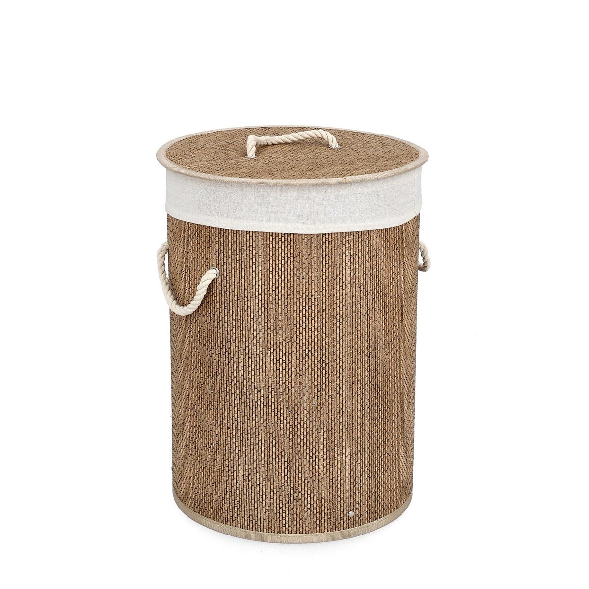 Cesto tondo porta biancheria bagno bambù fodera beige 35x50 Zahara Promozione Cesto tondo porta biancheria bagno bambù fodera beige 35x50 Zahara Promozione