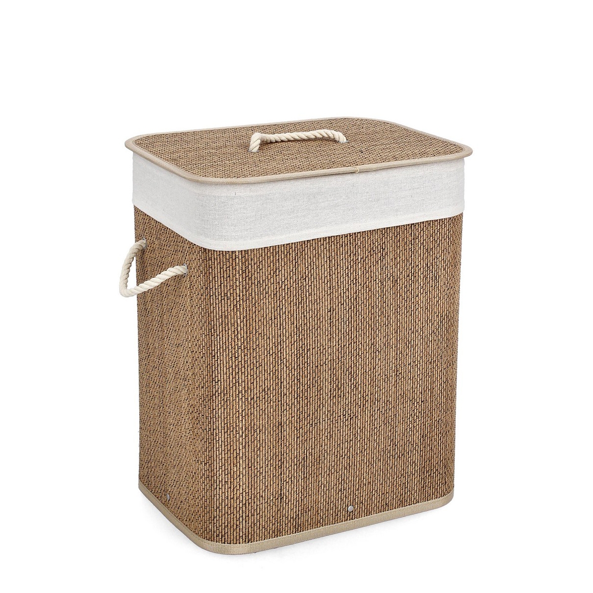 Panier à linge rectangulaire pour salle de bain en bambou housse beige Zahara Promotion Panier à linge rectangulaire pour salle de bain en bambou housse beige Zahara Promotion