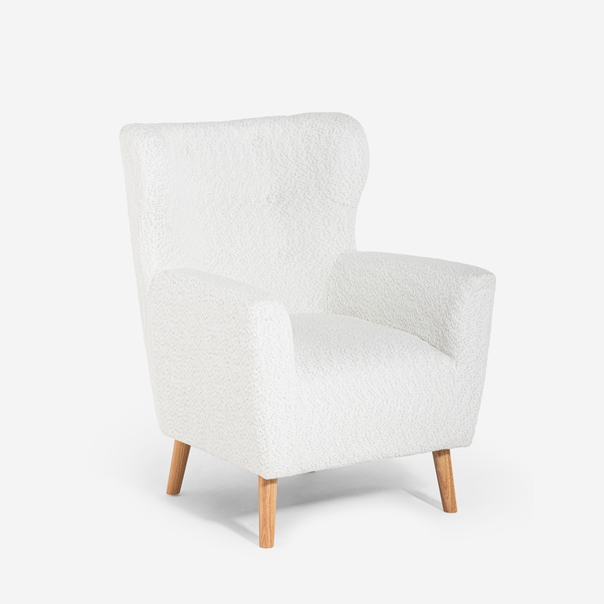 Poltrona bergere moderna da salotto in tessuto bouclé bianco Kamo Promozione Poltrona bergere moderna da salotto in tessuto bouclé bianco Kamo Promozione
