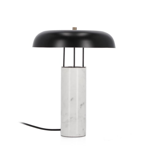 Lampada da tavolo moderna base marmo bianco e paralume metallo Kaithal Promozione