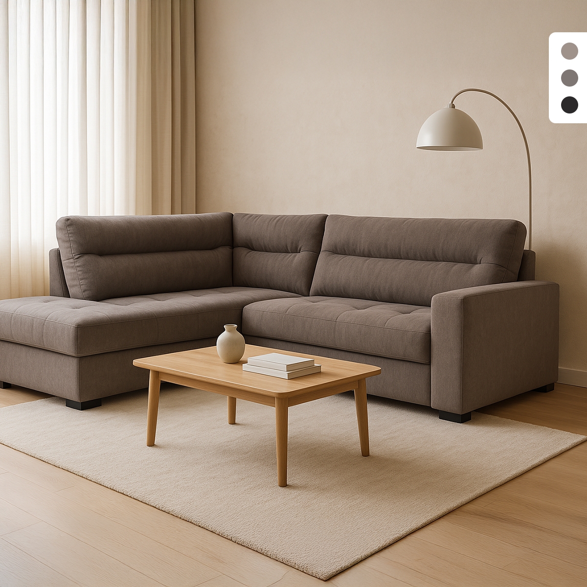 Divano letto 3 posti in tessuto con penisola sinistra contenitore Tivra Stock Divano letto 3 posti in tessuto con penisola sinistra contenitore Tivra Stock