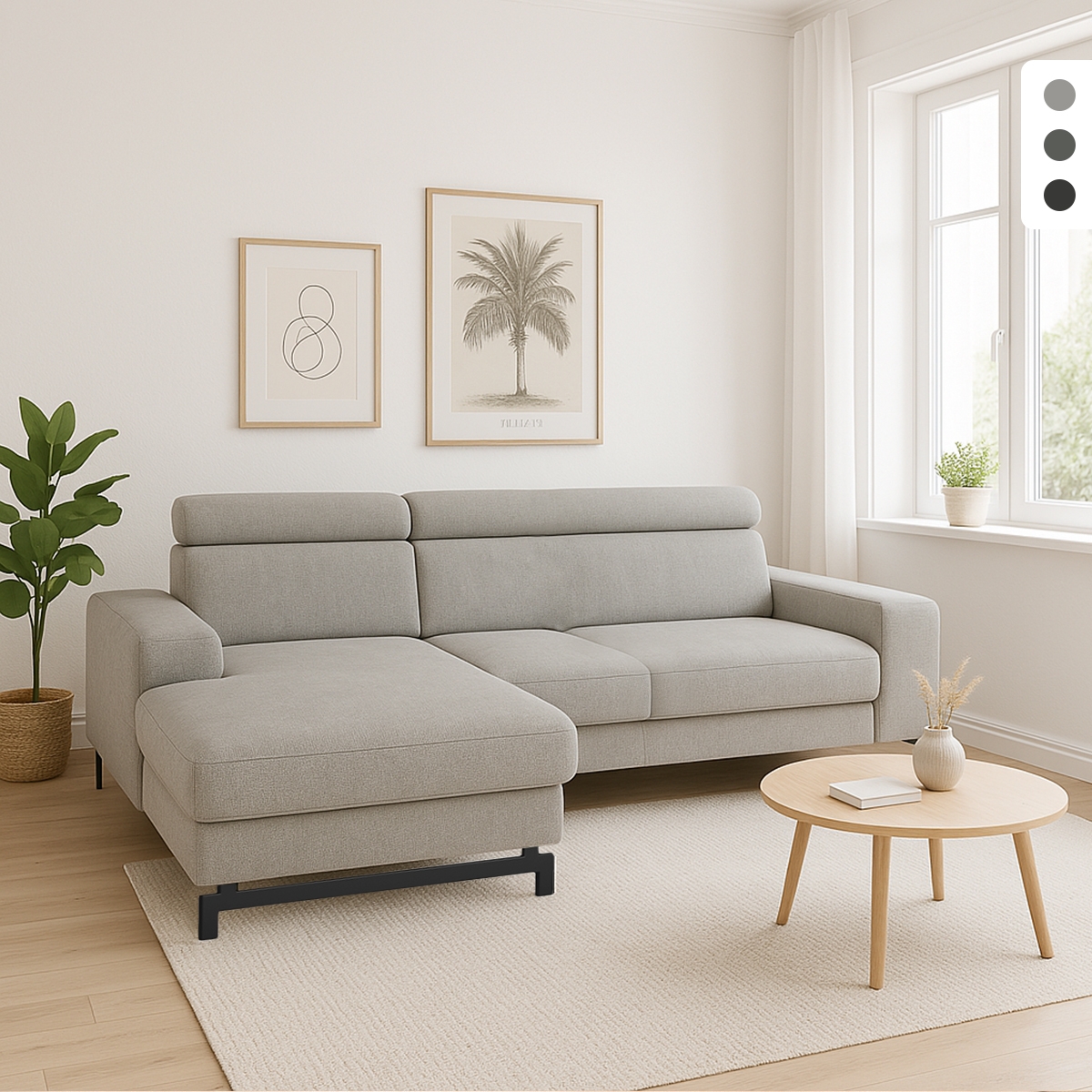 Ecksofa 3-Sitzer mit linker Ottomane und verstellbarer Kopfstütze Liora Aktion Ecksofa 3-Sitzer mit linker Ottomane und verstellbarer Kopfstütze Liora Aktion