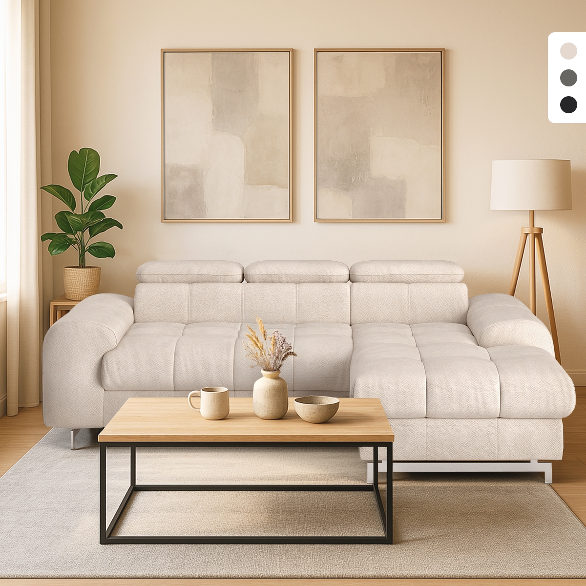 Divano letto con penisola destra contenitore poggiatesta regolabile Eluna Promozione Divano letto con penisola destra contenitore poggiatesta regolabile Eluna Promozione