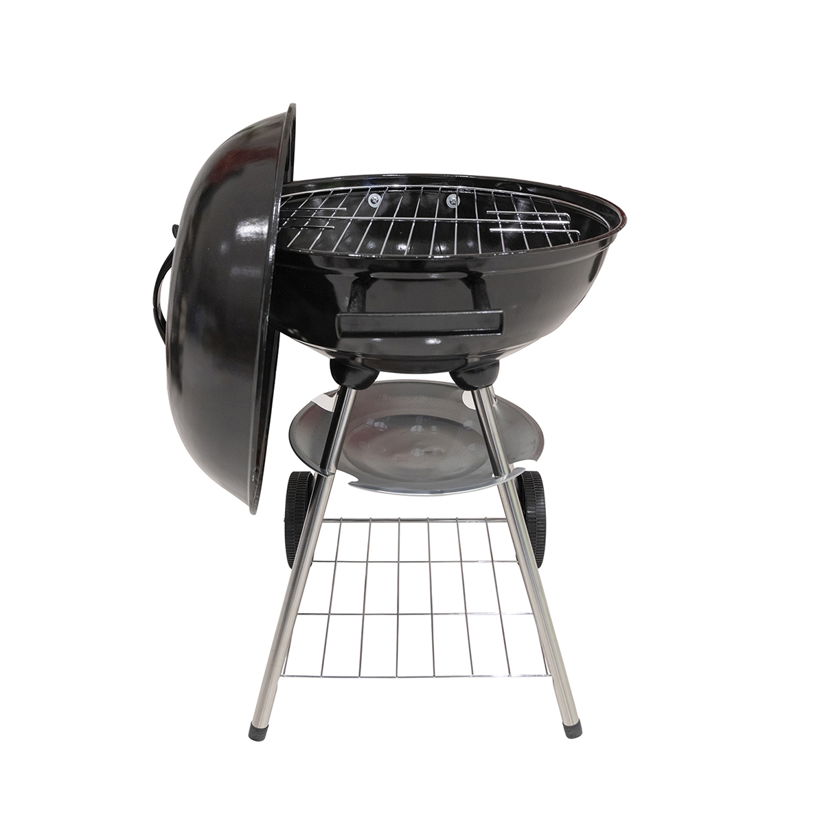 Barbecue a carbonella BBQ rotondo in acciaio con coperchio e ruote Torka Promozione Barbecue a carbonella BBQ rotondo in acciaio con coperchio e ruote Torka Promozione