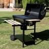 Barbecue au charbon avec couvercle, roues, 2 tablettes en bois Matambre Vente