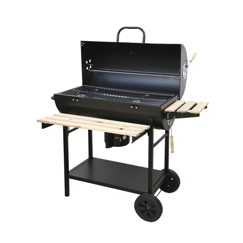 Barbecue au charbon avec couvercle, roues, 2 tablettes en bois Matambre Promotion
