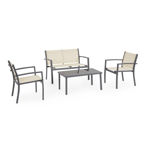 Salotto da giardino 2 sedie divano tavolino beige Bizzotto Florida Promozione