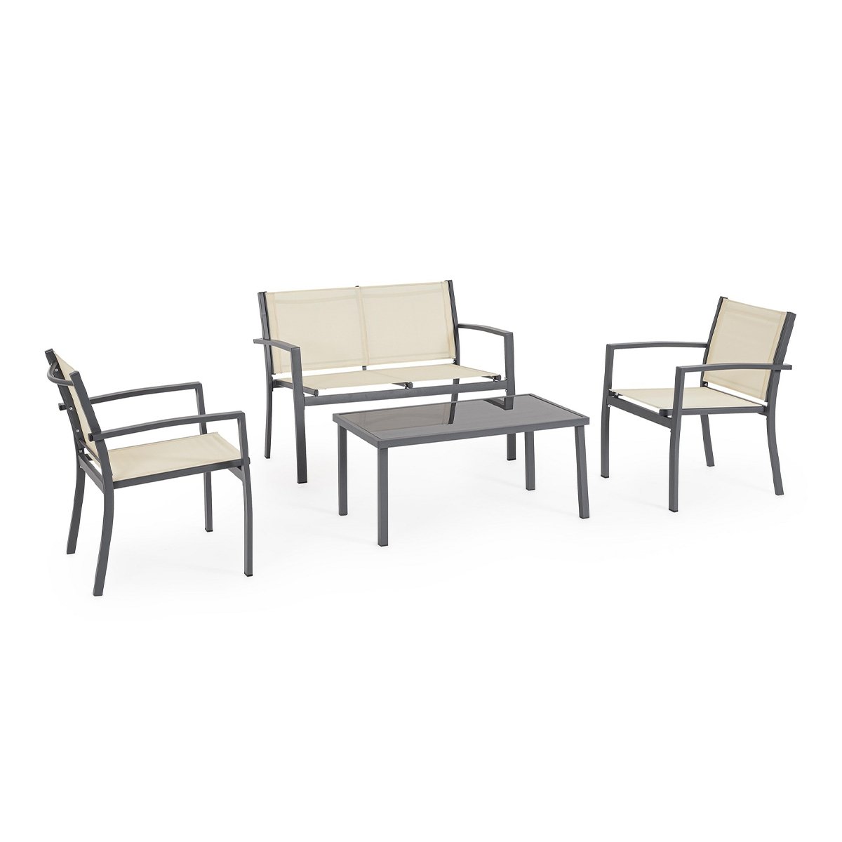 Salon de jardin 2 fauteuils canapé table basse beige Bizzotto Florida Promotion Salon de jardin 2 fauteuils canapé table basse beige Bizzotto Florida Promotion