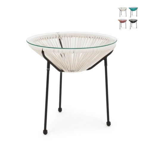 Table ronde d'extérieur Ø50cm en corde tressée Bizzotto Parker Promotion