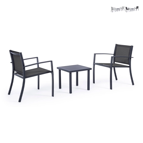 Salon de jardin 2 chaises modernes avec table 45x45cm Bizzotto Auri Promotion