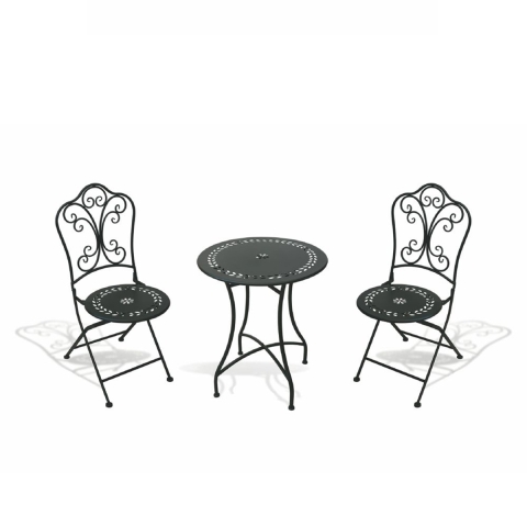Provence Breakfast Set: Klapptisch mit 2 Klappstühlen, Metall, Schwarz, für den Außenbereich Aktion