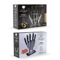 Set 5 coltelli in acciaio inox nero con supporto stand in acrilico Nori Saldi
