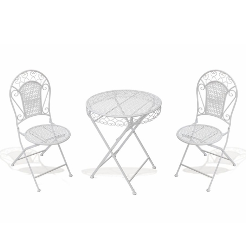 Set tavolo e 2 sedie da esterno in ferro bianco New Loire Breakfast Promozione