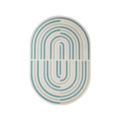Tapis ovale intérieur extérieur vert bleu beige Bizzotto Nour Promotion