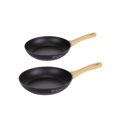 Ensemble de 2 poêles en aluminium antiadhésives noires avec manche en bois Fuji Promotion