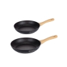 Ensemble de 2 poêles en aluminium antiadhésives noires avec manche en bois Fuji Promotion