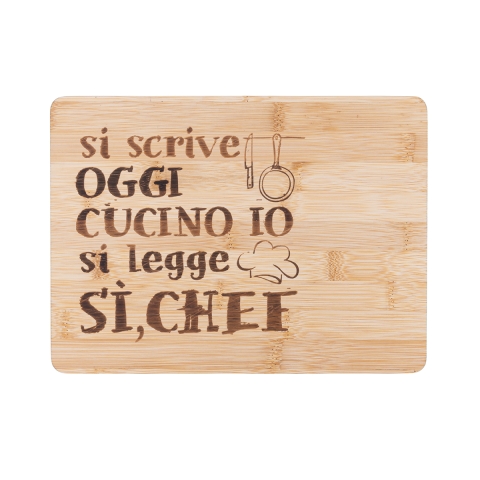 Holz-Schneidebrett 27x20 cm - Es steht "Heute koche ich", gemeint ist "Ja, Chef" Aktion