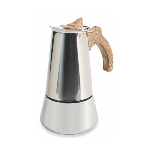 Cafetière moka 6 tasses en acier inoxydable avec poignée effet bois Riko Promotion