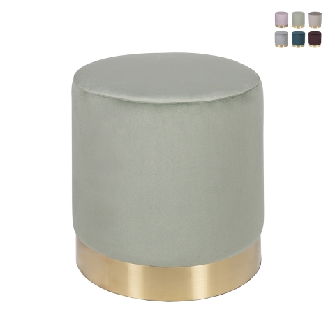 Pouf cylindrique design effet velours avec bande dorée Ostara Promotion