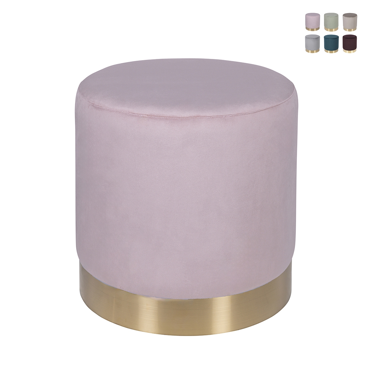 Pouf cylindrique design effet velours avec bande dorée Ostara Offre Pouf cylindrique design effet velours avec bande dorée Ostara Offre