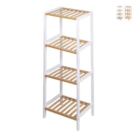 Meuble de salle de bain rangement 4 étagères en bambou et MDF Tavro Promotion