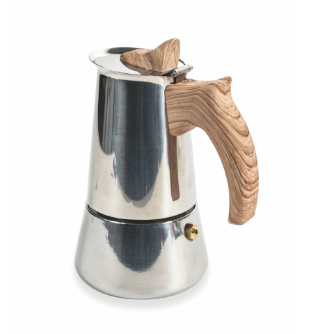 Cafetière Moka 2 tasses en acier inoxydable poignée effet bois Riko Promotion