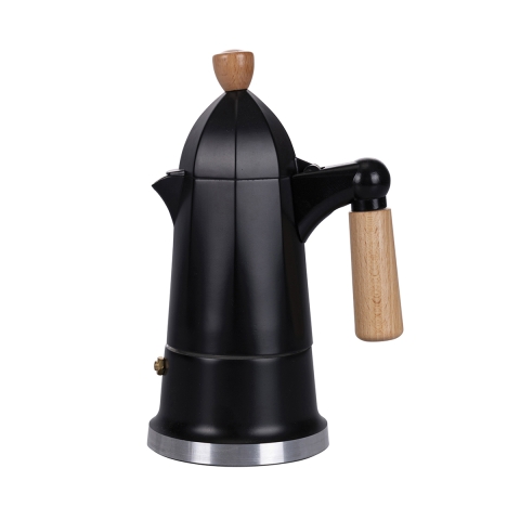 Cafetière moka 4 tasses en aluminium noir avec manche en bois Industry Promotion
