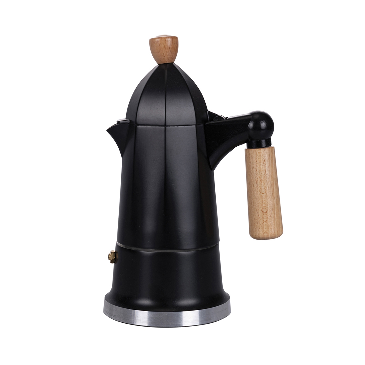 Caffettiera moka 4 tazze in alluminio nero manico in legno Industry Promozione Caffettiera moka 4 tazze in alluminio nero manico in legno Industry Promozione