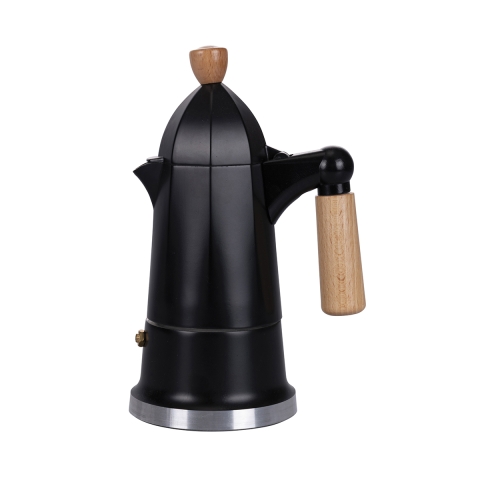 Schwarze Moka-Kanne aus Aluminium, 6 Tassen, mit Holzgriff Industry Aktion