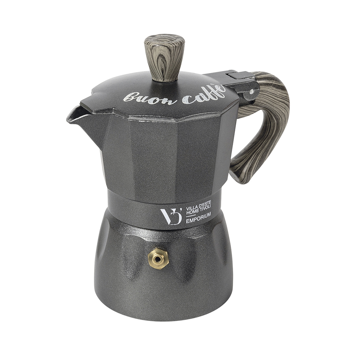 Klassische Moka-Kanne 1 Tasse mit Holzgriff Buon Caffè Aktion Klassische Moka-Kanne 1 Tasse mit Holzgriff Buon Caffè Aktion