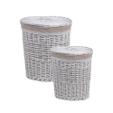2 paniers à linge avec couvercle en bois et tissu Zeyra Promotion