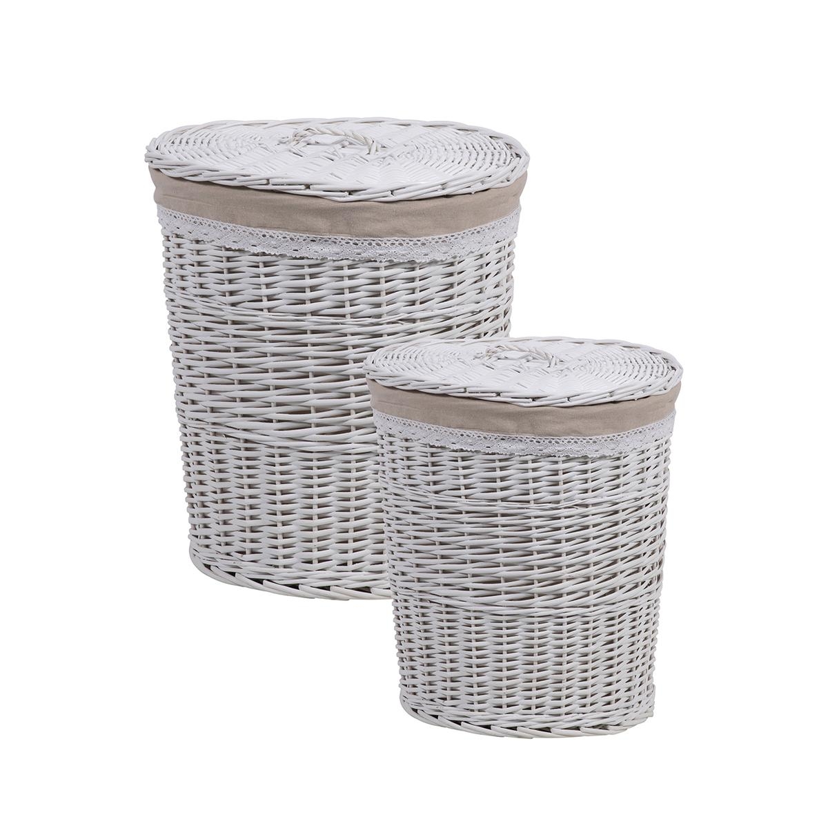 2 ceste porta biancheria con coperchio in legno e tessuto Zeyra Promozione 2 ceste porta biancheria con coperchio in legno e tessuto Zeyra Promozione