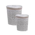 2 paniers à linge avec couvercle en bois et tissu Zeyra Promotion