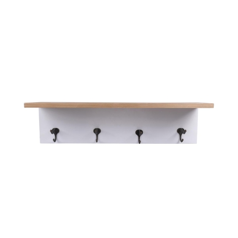 Mensola da muro legno di pino 4 ganci in ferro 60x16x16 Romia Promozione