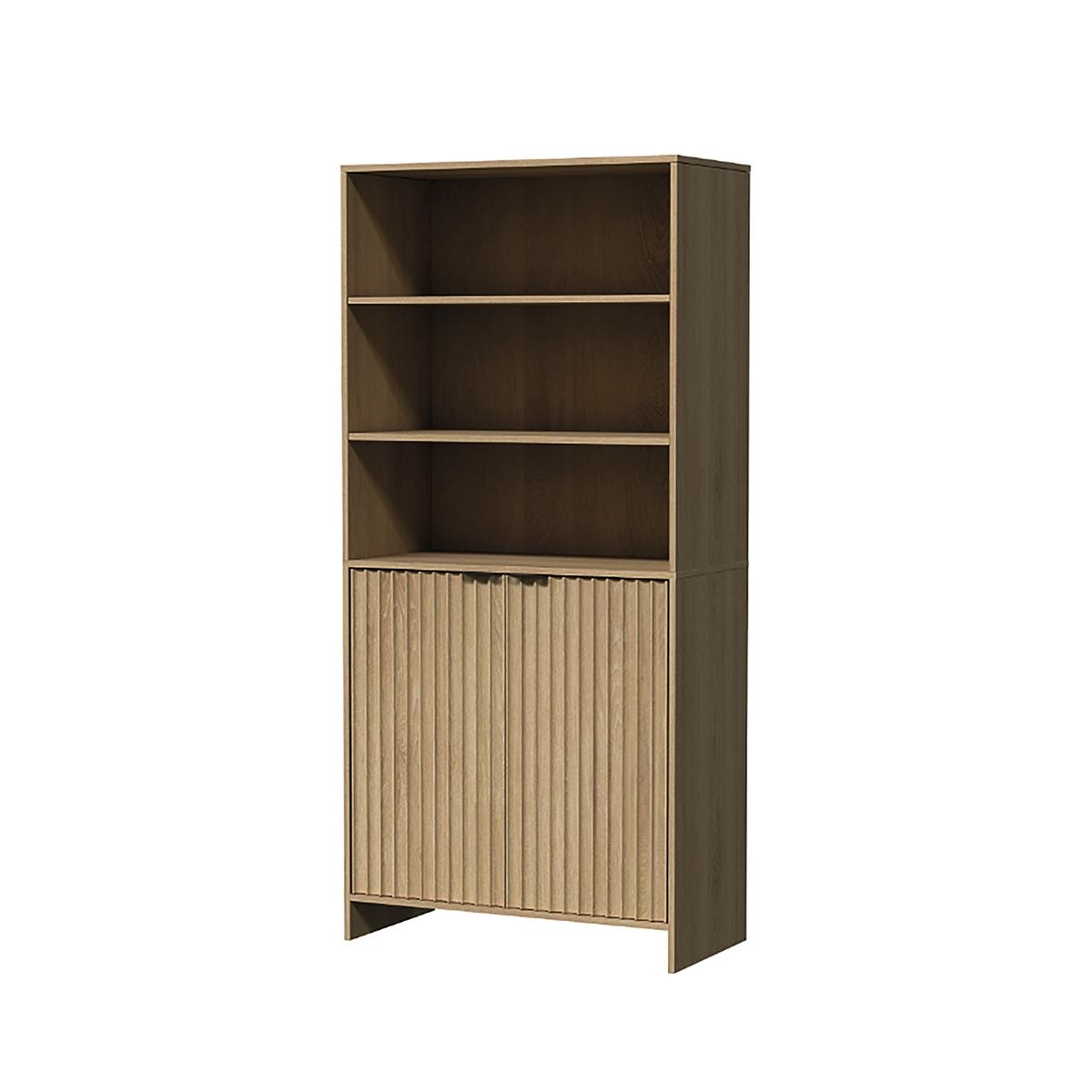 Bibliothèque murale en bois 3 étagères 2 portes 80x34x172cm Aneka Promotion Bibliothèque murale en bois 3 étagères 2 portes 80x34x172cm Aneka Promotion