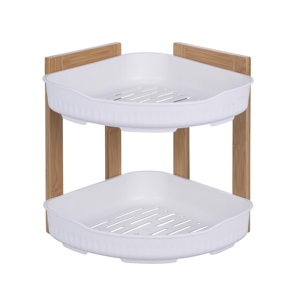 Étagère d'angle de douche en bois 2 étagères plastique 23x23x27cm Aliva Promotion