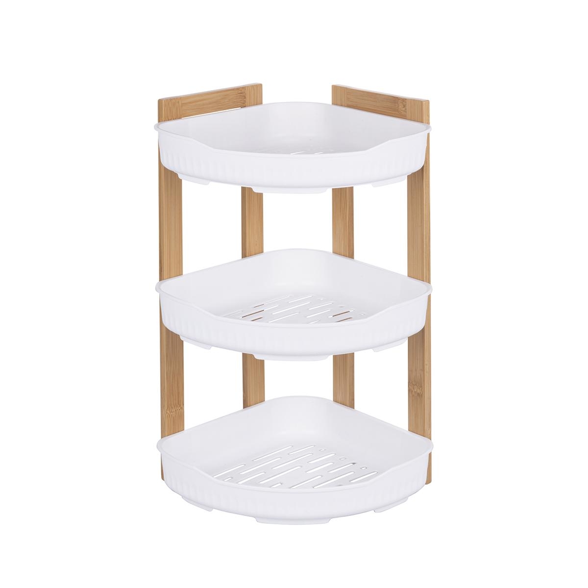 Étagère d'angle de douche 3 niveaux en bois et plastique Norea Promotion Étagère d'angle de douche 3 niveaux en bois et plastique Norea Promotion